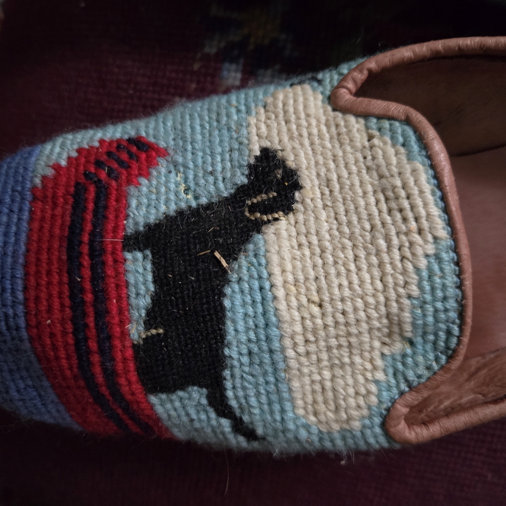 PAIGE Artistic Woven Loafers with Black and Red Accents